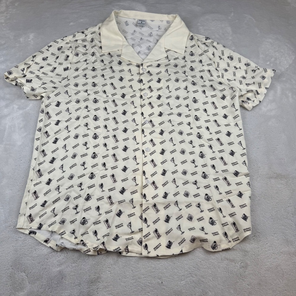Maker's Mark Cocktail Print Button Down Shirt Men's‎ Small Short Sleeve